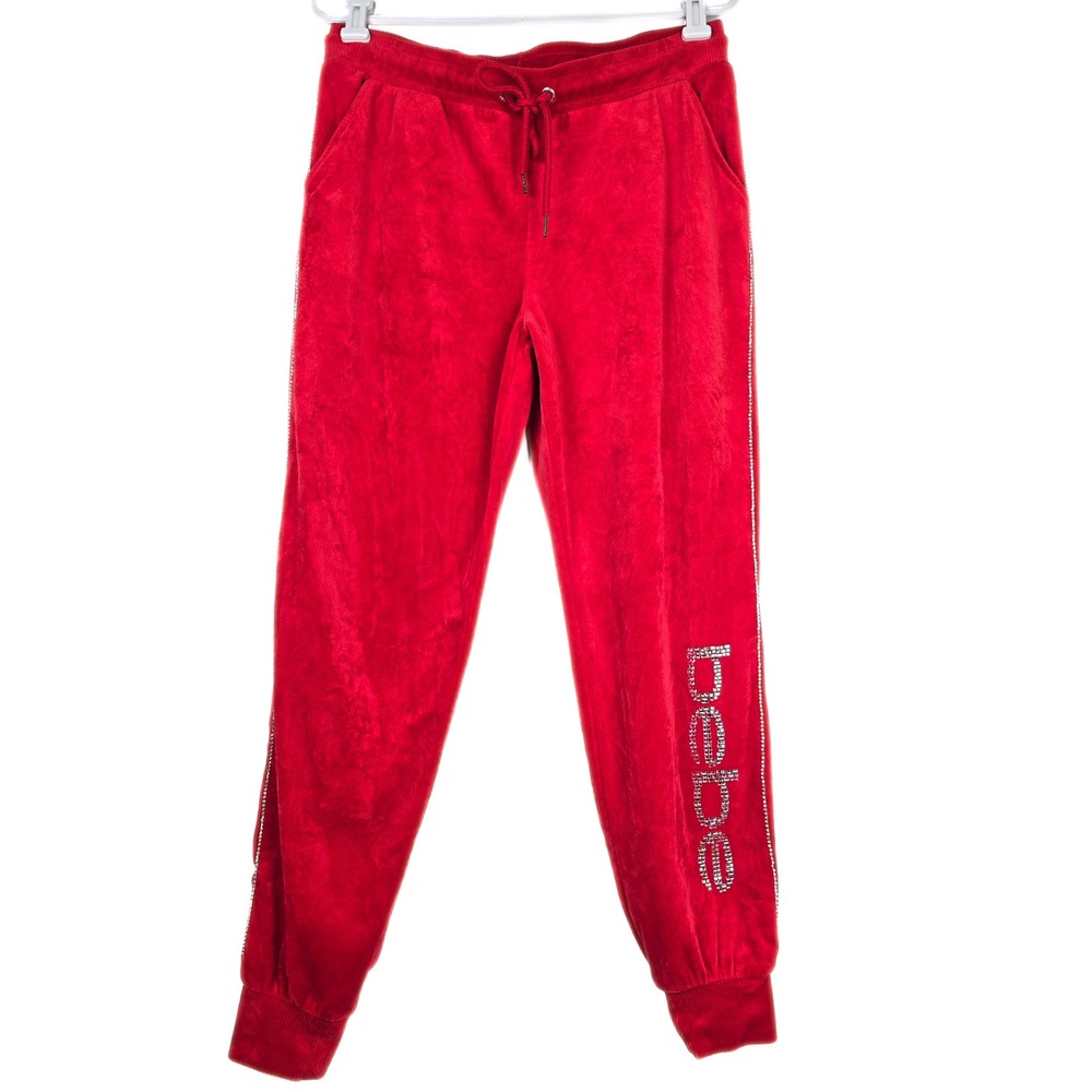 Sexy Y2K bebe x Ciara Red Velour Rhinestone Joggers Sweat/Track pants Medium